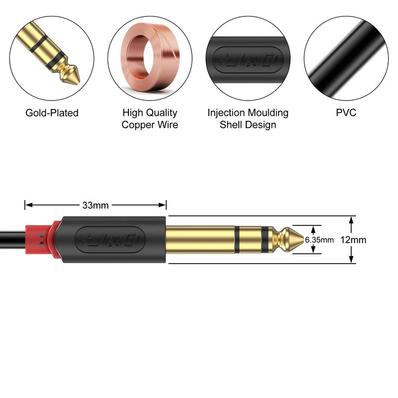 J&D 1/4 inch TRS Cable, Gold Plated Audiowave Series 6.35mm TRS Male to Male Balanced Interconnect Stereo Audio Cable, Quarter inch Guitar Instrument Cord, 3 Feet - Image 3